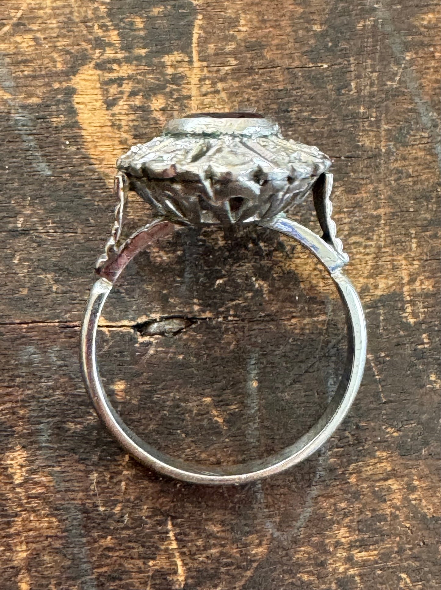 Vintage Ring - Sterling Silver Garnet & Diamond Ring