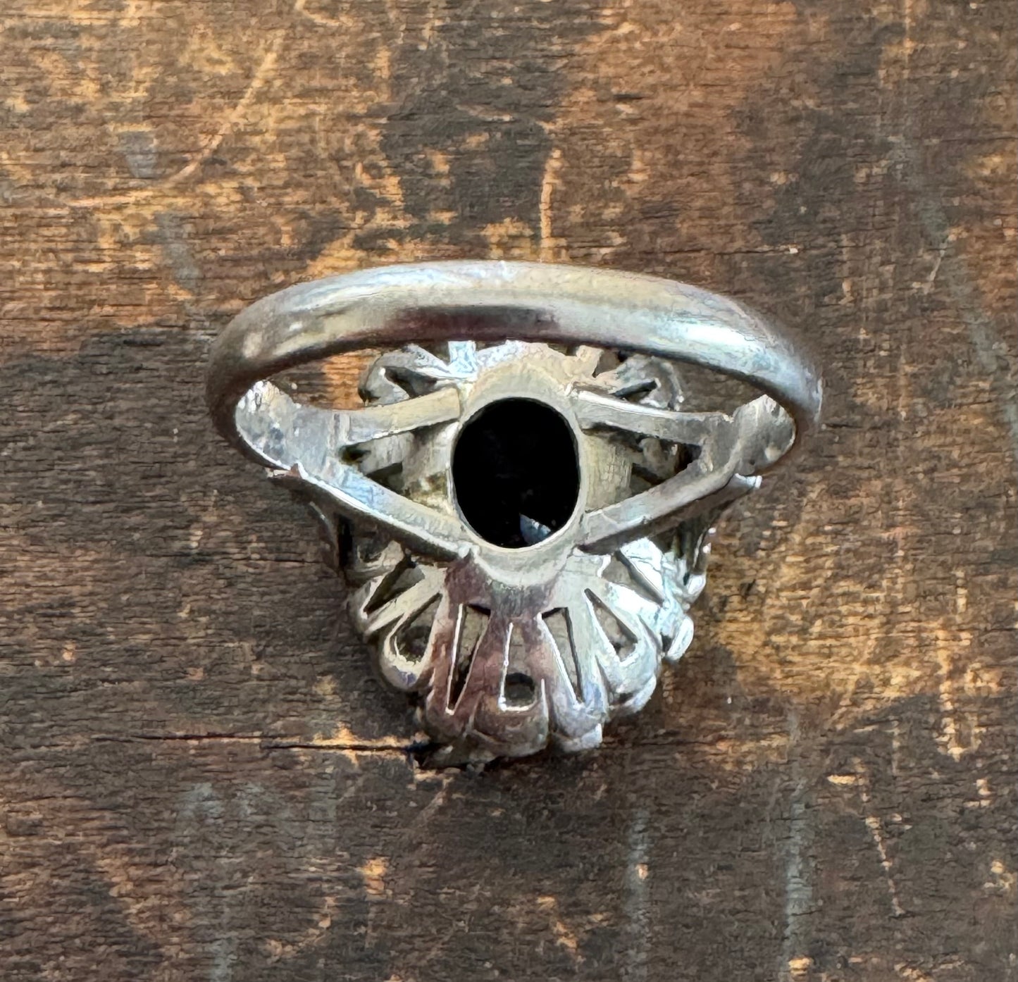 Vintage Ring - Sterling Silver Garnet & Diamond Ring