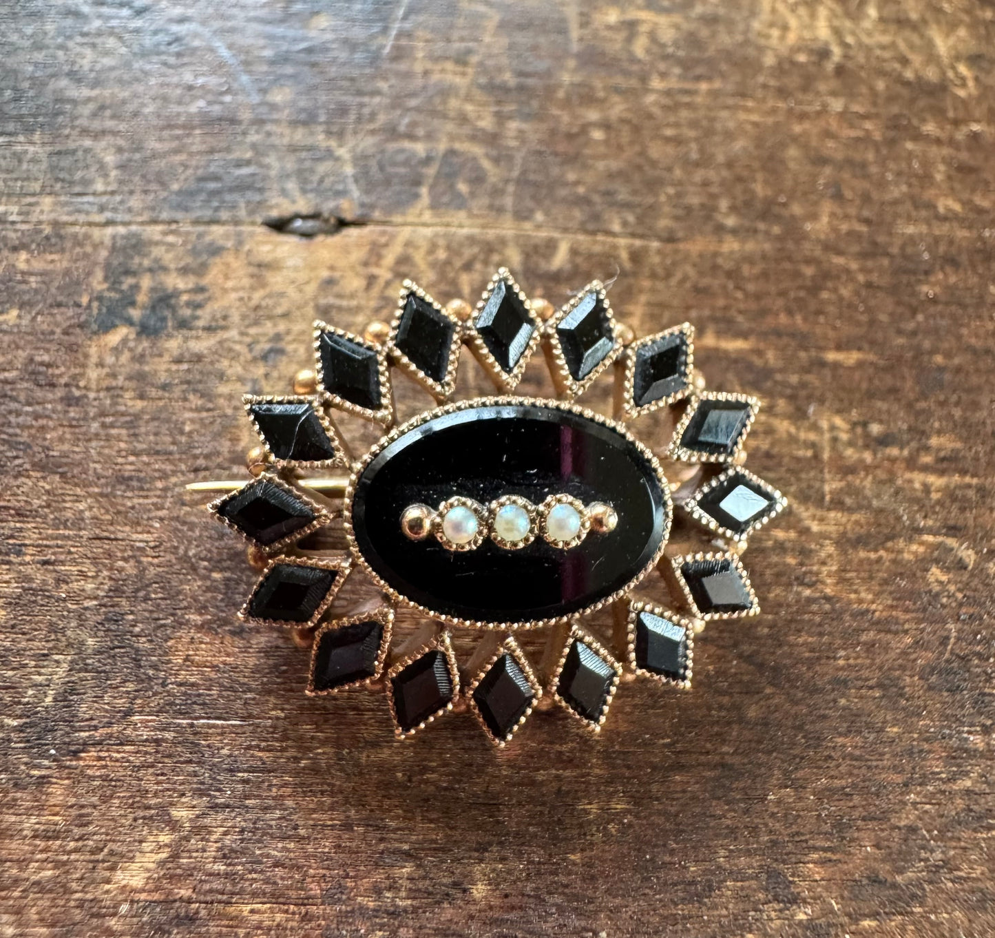 Victorian Pin/Pendant - Antique Black Onyx Mourning Jewelry