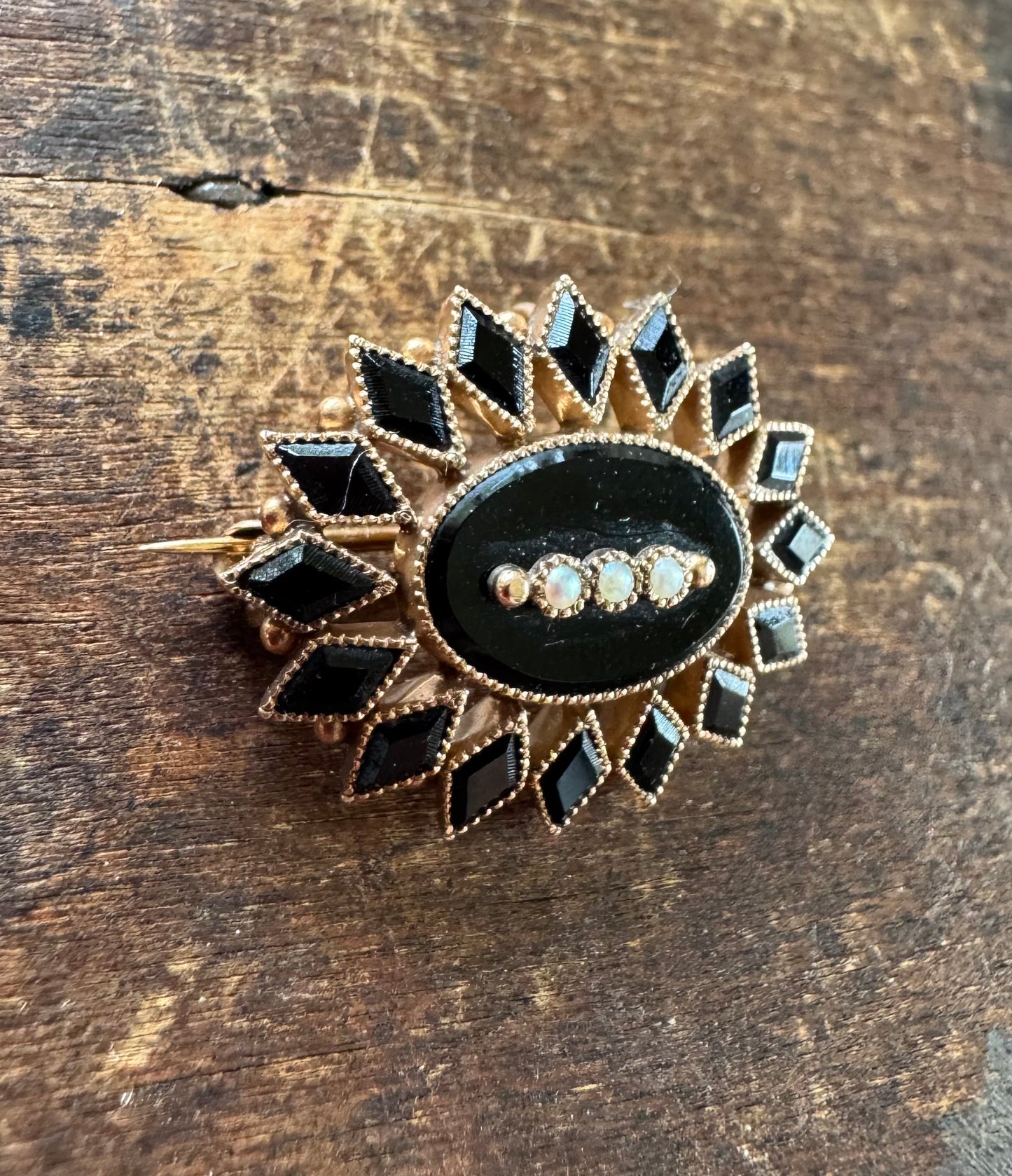 Victorian Pin/Pendant - Antique Black Onyx Mourning Jewelry