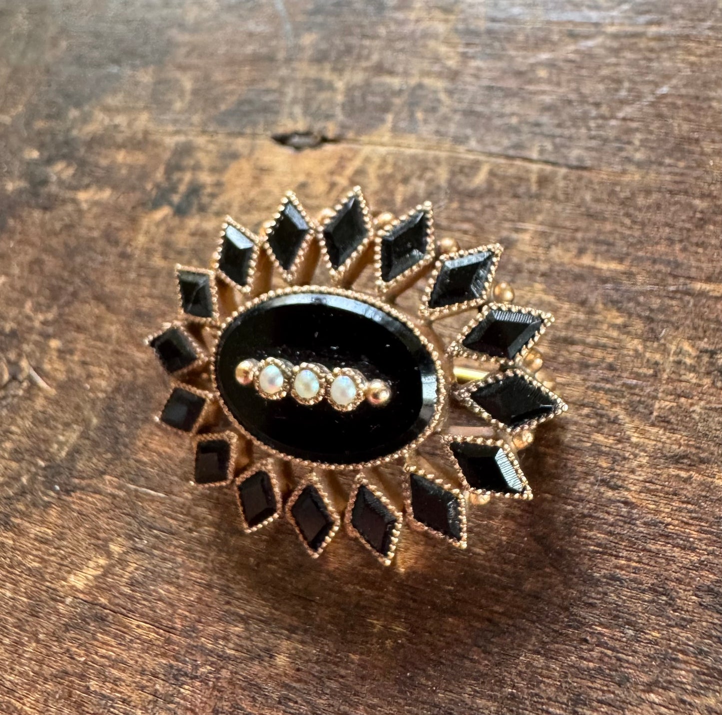 Victorian Pin/Pendant - Antique Black Onyx Mourning Jewelry
