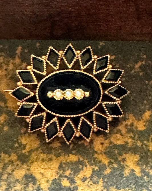 Victorian Pin/Pendant - Antique Black Onyx Mourning Jewelry