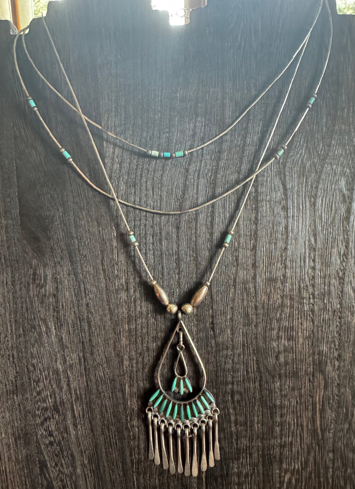Zuni Necklace- Liquid Silver & Turquoise Necklace
