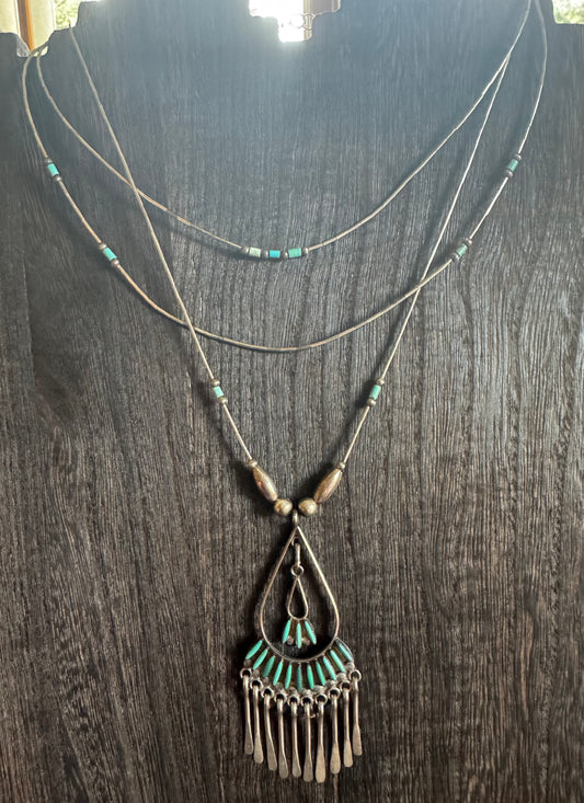 Zuni Necklace- Liquid Silver & Turquoise Necklace