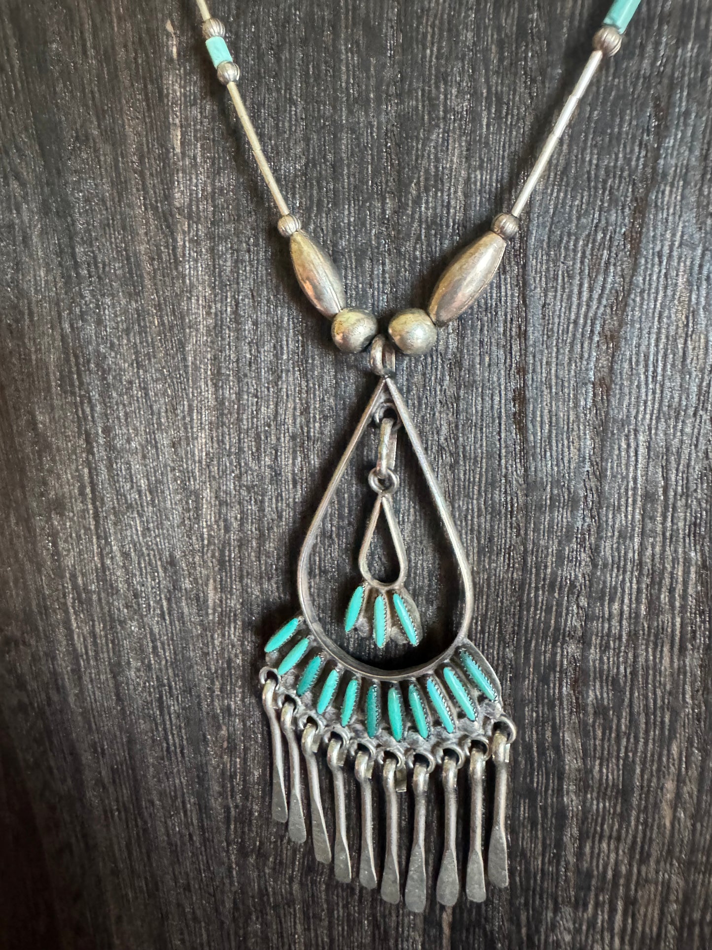 Zuni Necklace- Liquid Silver & Turquoise Necklace