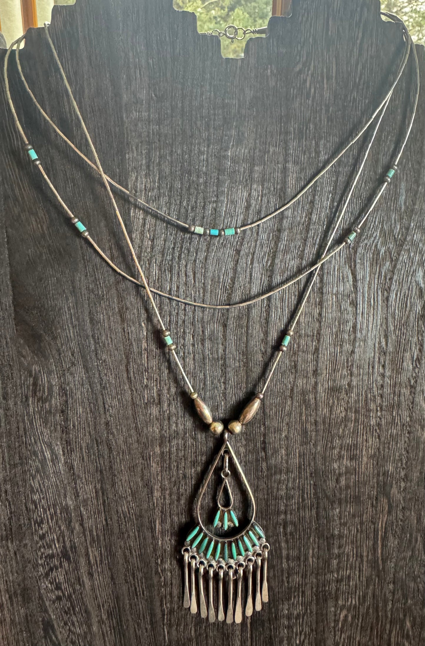 Zuni Necklace- Liquid Silver & Turquoise Necklace