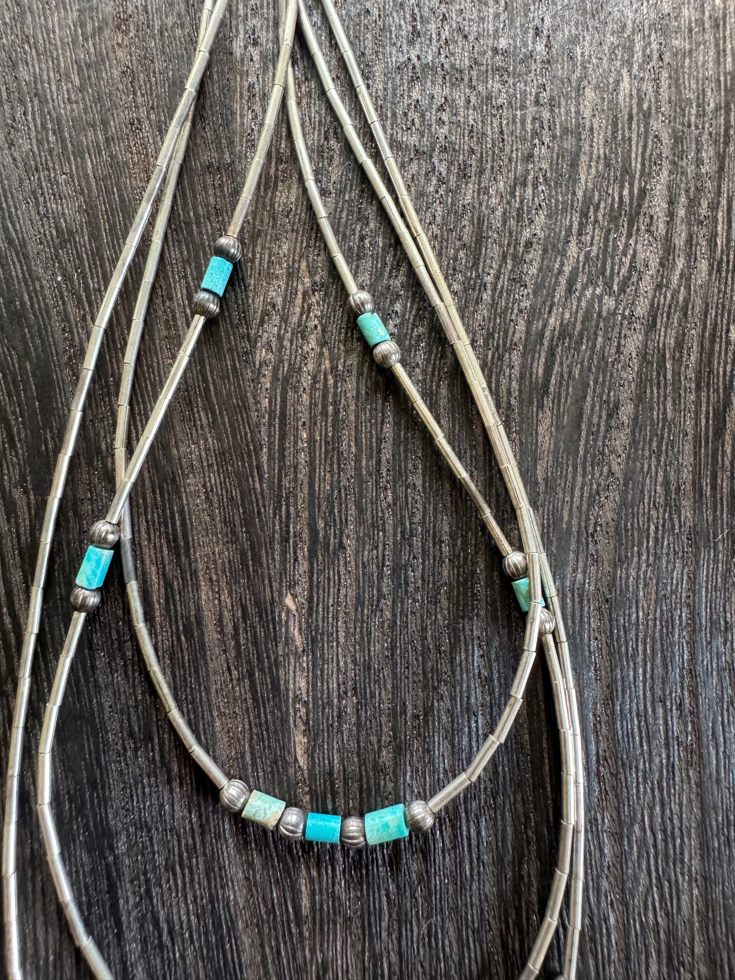 Zuni Necklace- Liquid Silver & Turquoise Necklace