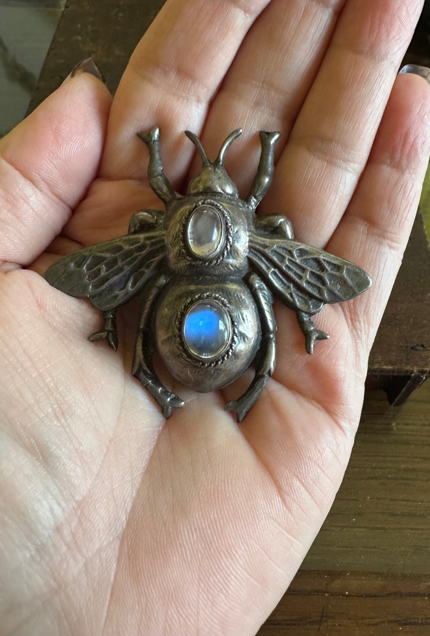 Walter Lampl Statement Sterling Silver and Moonstone Bee Pin