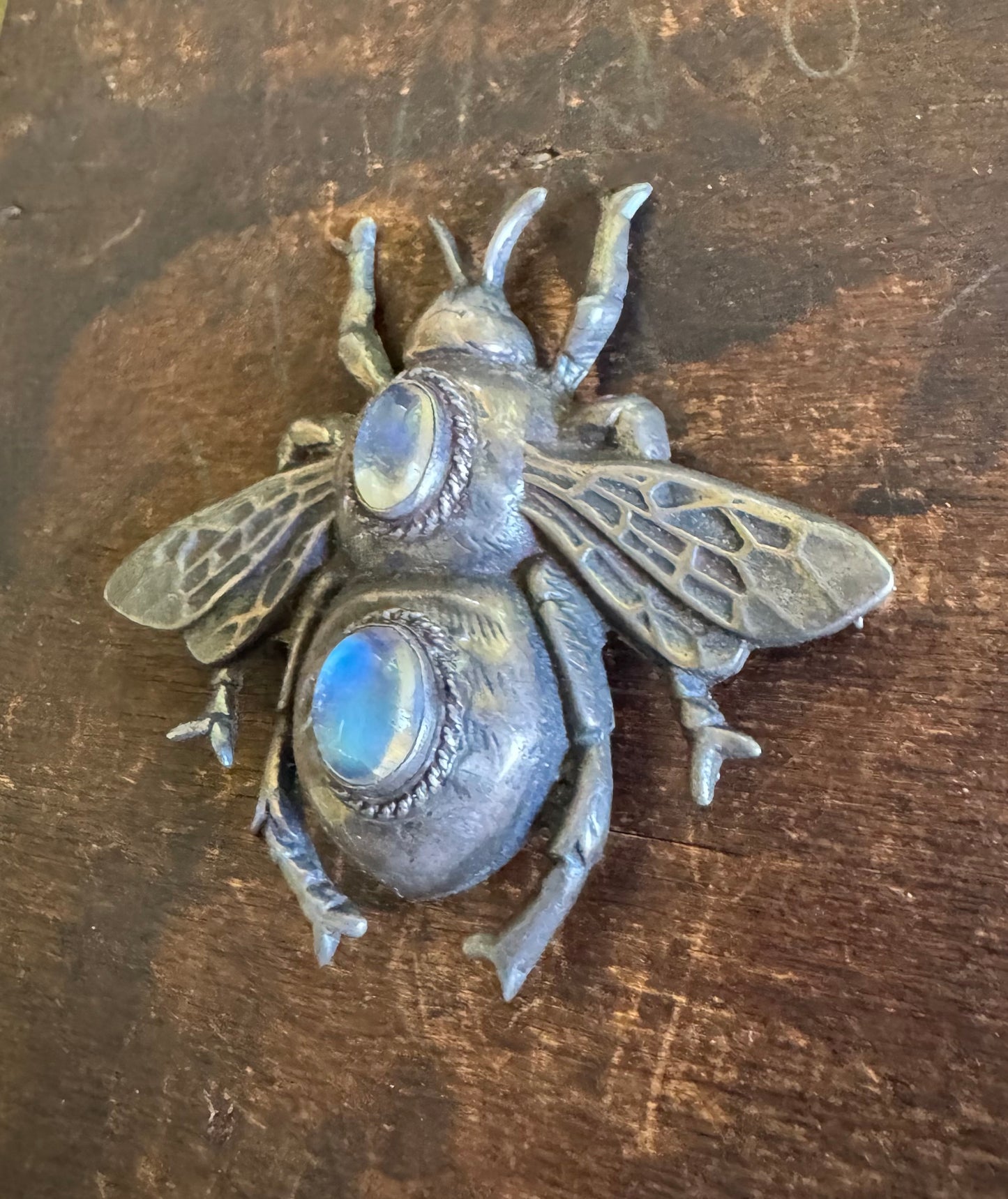 Walter Lampl Statement Sterling Silver and Moonstone Bee Pin