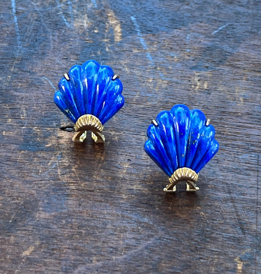 Lapis Lazuli Gold Shell Earrings