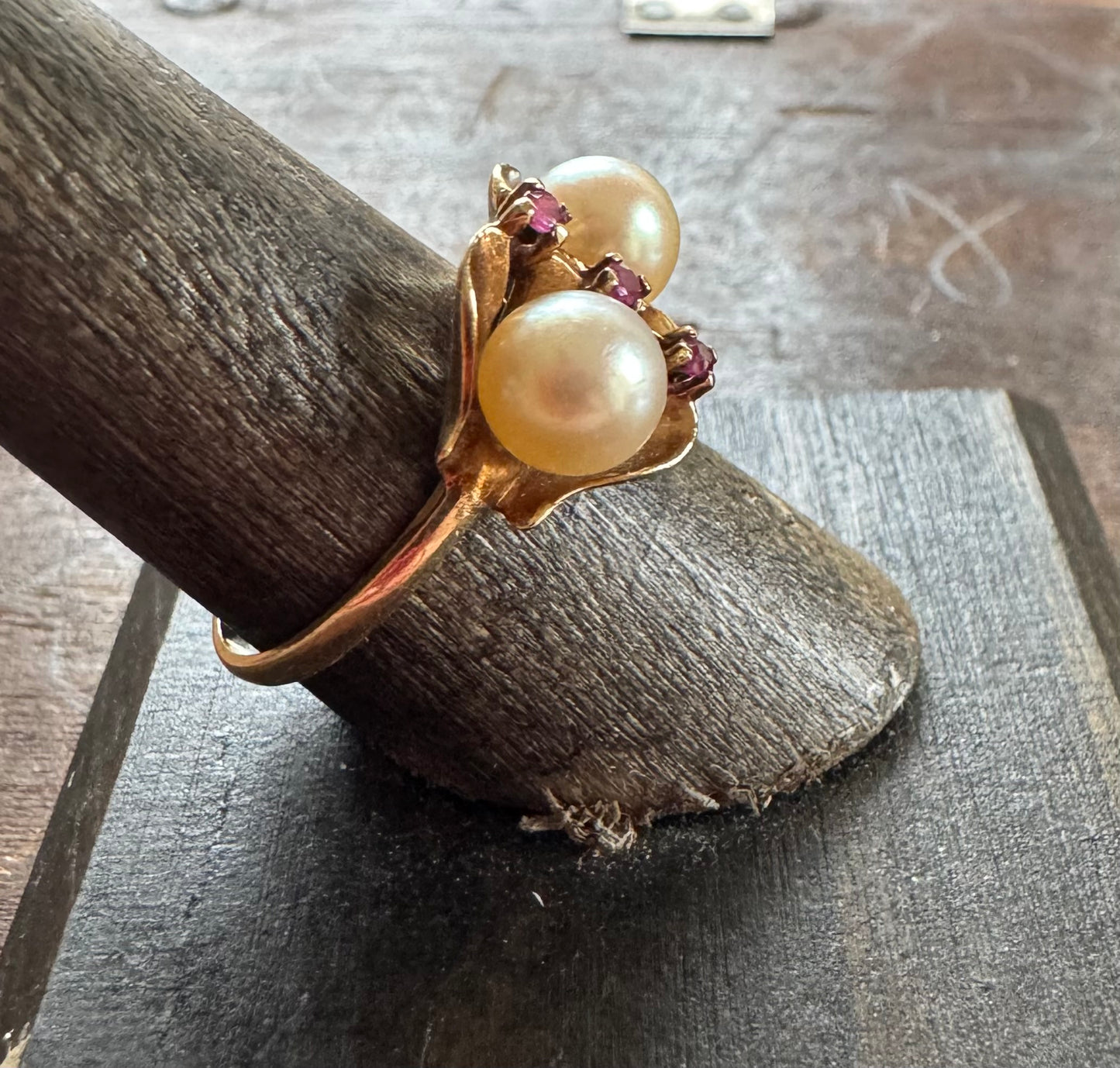 Vintage Ring - Mid-Century Pearl & Ruby Ring
