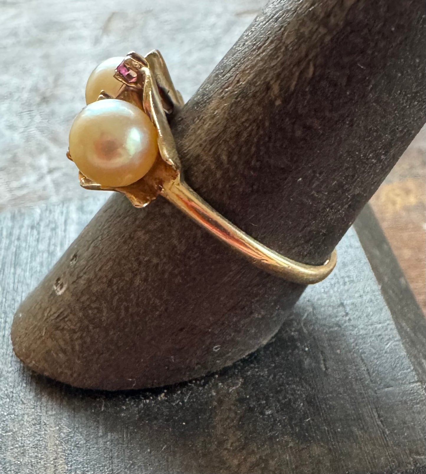 Vintage Ring - Mid-Century Pearl & Ruby Ring