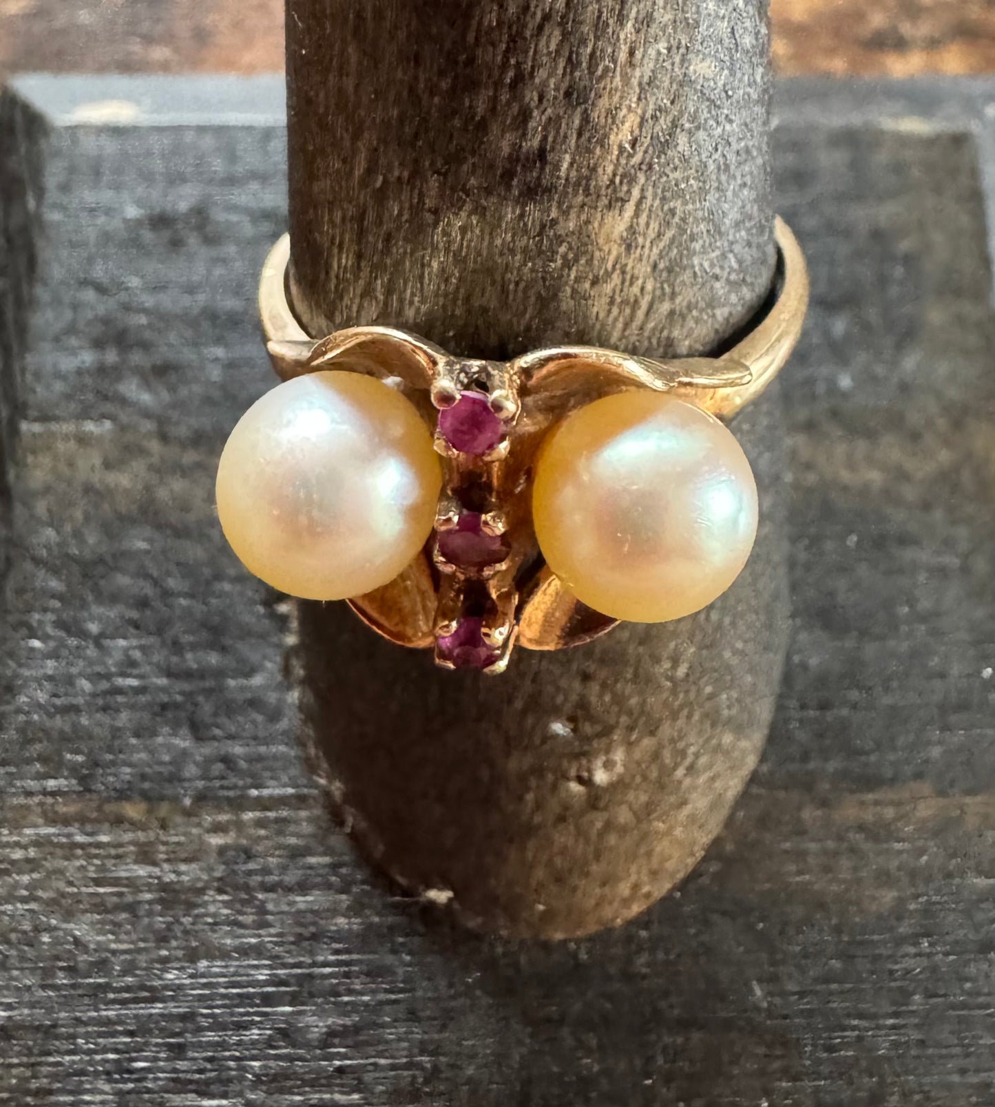 Vintage Ring - Mid-Century Pearl & Ruby Ring