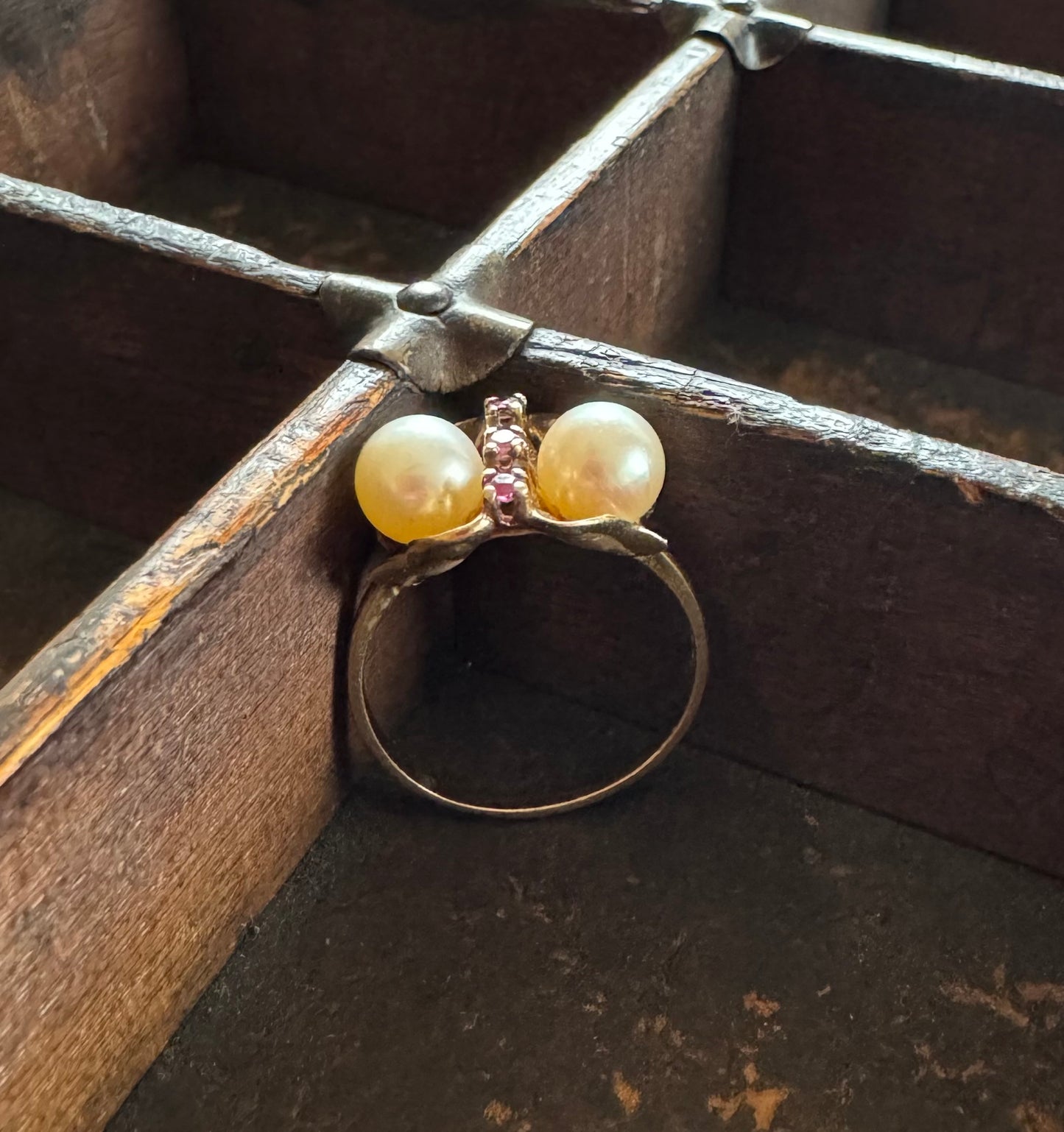 Vintage Ring - Mid-Century Pearl & Ruby Ring