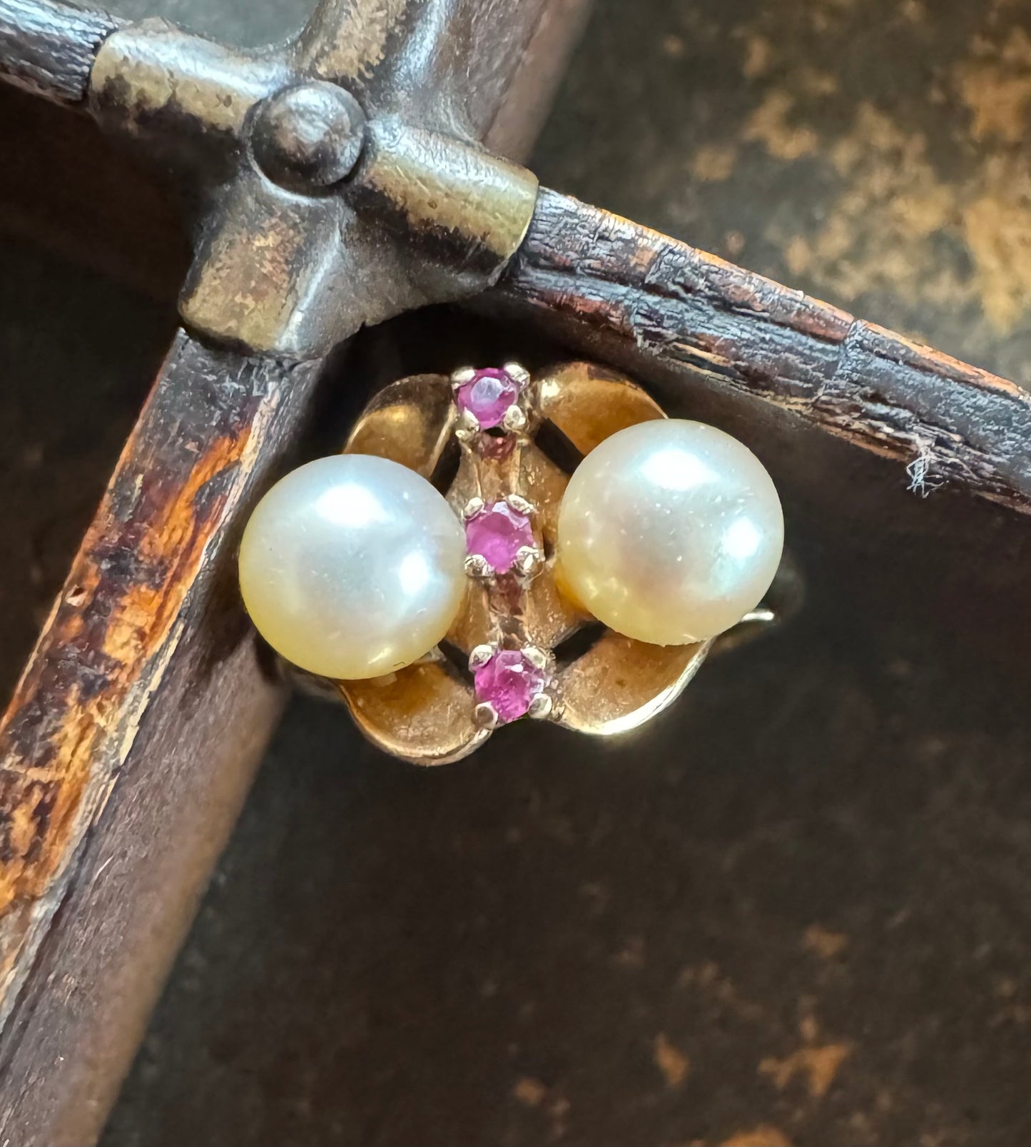 Vintage Ring - Mid-Century Pearl & Ruby Ring